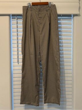 Cider Women’s Houndstooth Checkered Dress Pants in Brown and Black Wide Leg